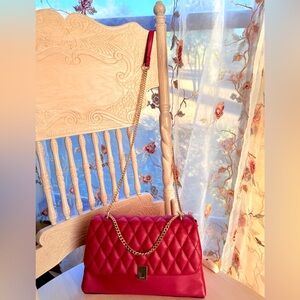 Aldo Red Quilted Shoulder Bag with Gold Chain Strap